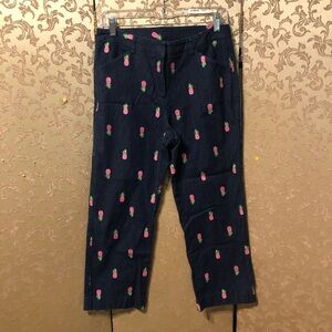 Lilly Pulitzer Blue Pink Light Denim Pineapple Embroidered Pants Size 6